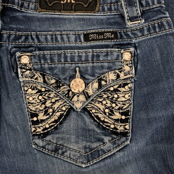Miss Me Blue Bootcut Jeans with Bedazzled Pockets | Size 28 - Picture 7 of 7